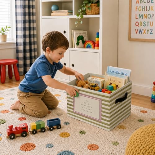 Girls Boys Nursery Foldable Storage Bins with Handles, You Are My Sunshine Decorative Storage Basket for Organizing Clothes Tools Books, Neutral Striped Gift for Nursery Playroom Bedroom - color: Kids Nursery
