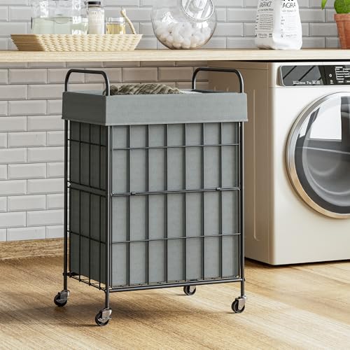 90L Laundry Hamper with Wheels, Laundry Basket with Handle and Liner Bag - color: Gray, size: 90L-1 Section