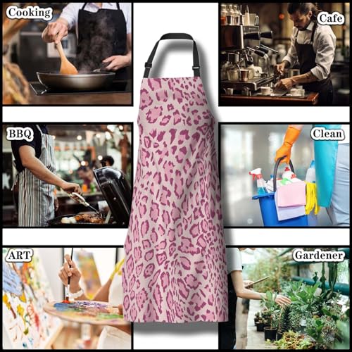 Chef Apron for Men Pink Leopard Funny Aprons for Women for Kitchen Cooking Restaurant BBQ Painting Crafting 27” (W) x 31” (H), Waterproof Aprons - color: Pink Leopard