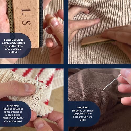 Lint Comb, Cashmere Comb, Wool Comb, Lint Shaver, Snag Repair Needles, Latch Hook. Complete Garment Repair kit, Sewing Kit