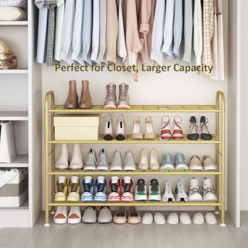 LINZINAR 4 Tier Long Shoe Rack for Closet Metal Shoe Organizer for Entryway - color: Gold, size: 4-Tier