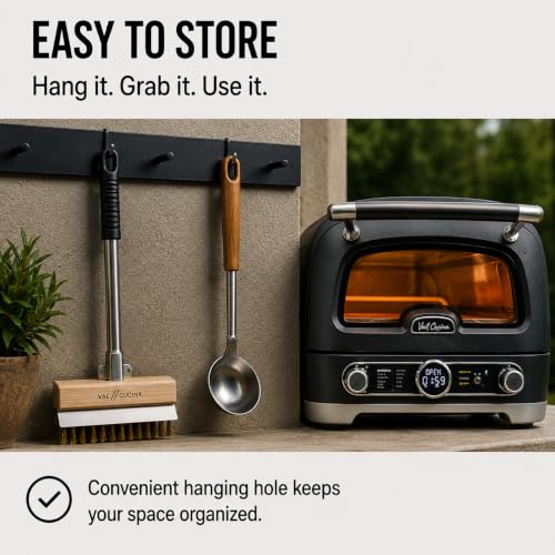 VAL CUCINA Pizza Oven Brush with Scraper, Duty Pizza Stone Brush and Cleaning Tool, Long Stainless Steel Handle Pizza Stone Scraper, Wire Bristle Pizza Brush for Pizza Oven Cleaning