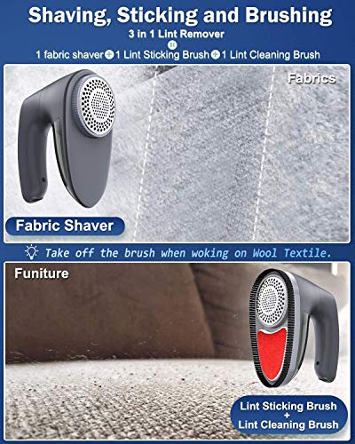 POPCHOSE Fabric Shaver, Rechargeable Lint Remover with 6-Blades and Electrostatic Brush, Dry Brushing Body Brush