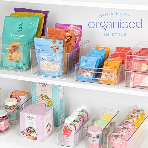Plastic Food Storage Clear Container 2 Pack Bin with Handles for Organizing Kitchen, Pantry, Refrigerator, Freezer, Pantry, Cabinet, Closet, Bathroom. Stackable 10”x4”x3” - size: 10x4x3