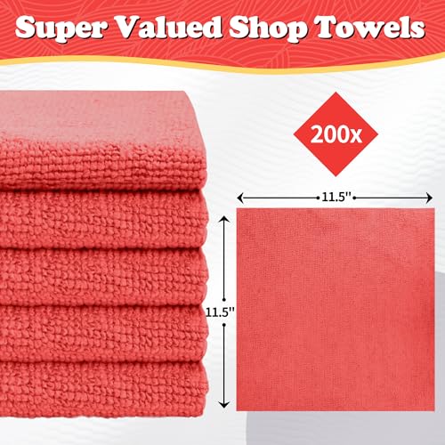 FIXSMITH Shop Towels, Red Microfiber Cleaning Cloth Bulk, 200 Pack Microfiber Towels for Cars, All-Purpose Absorbent Cleaning Rags, Dust Cloth for Automotive, Mechanic, Garage, Bar, 11.5 x 11.5 inch - color: Red, size: 200PK