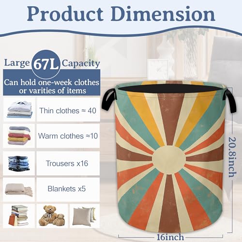 Vintage Sun Laundry Hamper With Handle,Foldable Oxford Cloth Sunrise Sunset Laundry Basket,20.8"x16" Clothes Storage Basket for Laundry Room/Bedroom/Bathroom - color: Vintage Sun Sunrise Sunset