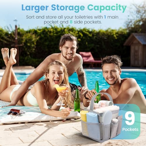 Shower Caddy Portable for College Dorm Room Essentials for Girls with 9 Pockets,Large-Capacity Shower Basket,Quick Dry Toiletry Tote Bag for Women,Outdoor Gym,Travel,Swim,Beach Camping Essentials-Grey - color: Grey