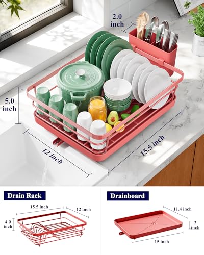 Kitsure Dish Drying Rack for Kitchen Counter, 12''W x 15.5''L, Red - color: Red, size: 12''W x 15.5''L - 1 Tier