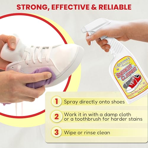 Grandma's Secret Sneaker Cleaner - Shoe Cleaner for Rubber, Canvas and Leather - Stain Remover Spray Removes Dirt, Grime and Grass - Sneakers Cleaner for Outdoor Shoes, Slippers and Moccasins – 16 oz - size: 16.00 Fl Oz (Pack of 3), style: Sneaker Cleaner