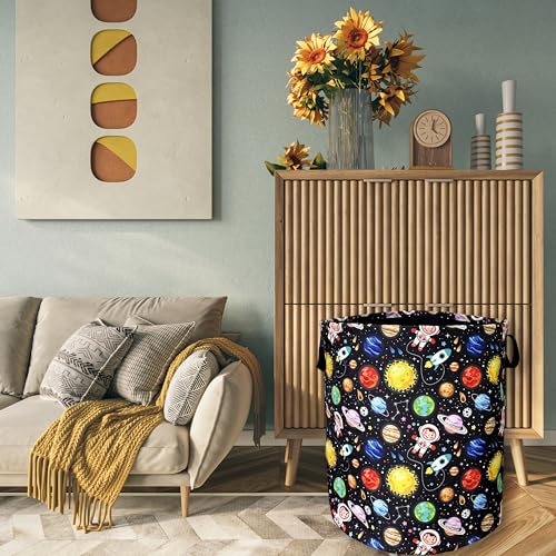 Funny Astronaut Laundry Basket Oxford Cloth Foldable Hamper 18.9x16.5In - color: Funny Astronaut Colorful Planet
