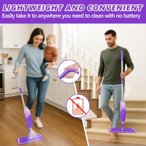 HOMTOYOU Spray Mops for Floor Cleaning: Wet Mop for Hardwood Tile Wood - color: Purple
