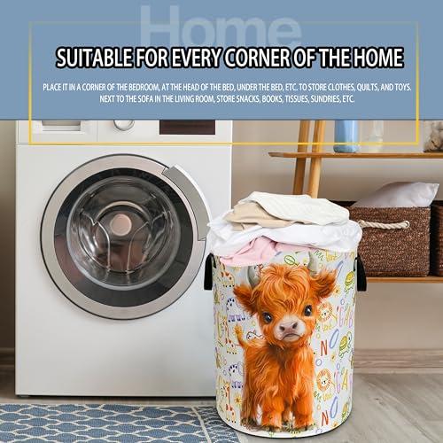 Cute Highland Cow Laundry Basket Foldable Waterproof Hamper 18.9x16.5 Inch - color: Cute Highland Cow