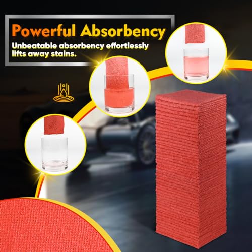 HOMEXCEL Microfiber Cleaning Cloth 100 PK, Towels for Cars, Shop Rags, Red - color: Red