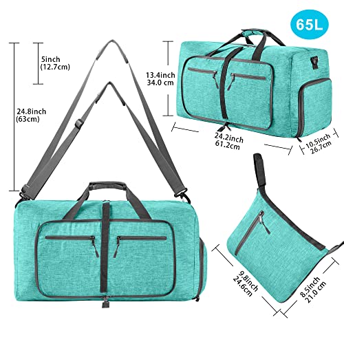 Vomgomfom 65L/85L/115L Foldable Travel Duffle Bag with Shoe Compartment - color: G Mint Green, size: 65L