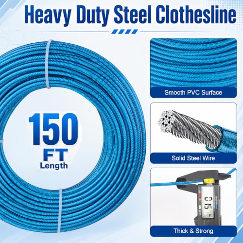 Outdoor Clothesline Kit, Metal Clothes line Pulley Kit for Outside - color: Blue