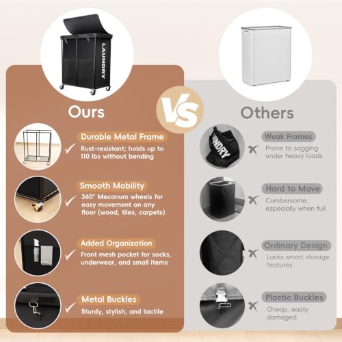Laundry Hamper with Wheels and Lid, 225L Large Rolling Laundry Basket Black - color: Black, size: 225L
