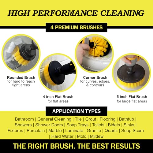 Drillbrush Electric Nylon Drill Brush Attachment Set for Bathroom Cleaning - color: Yellow