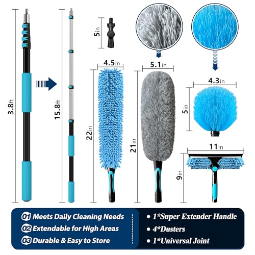 COVERONICS 23FT High Duster Cleaning Tools with 4-16FT Extension Poles - size: 16FT
