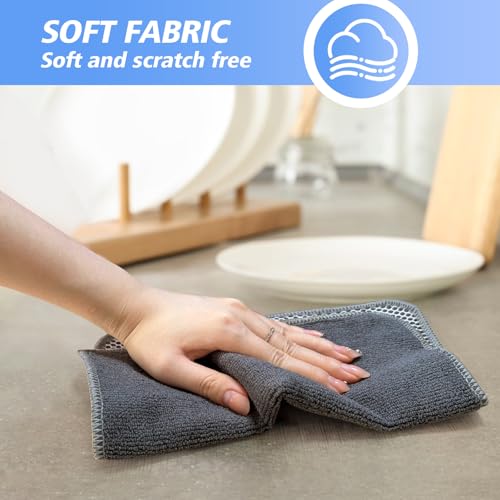 KinHwa Kitchen Dish Washcloths Microfiber Gray with Poly Scour Scrub Side - color: Gray, size: 10inchx10inch