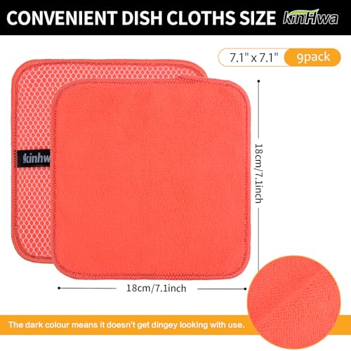 KinHwa Dish Cloths for Washing Dishes with Scrub Side, Microfiber Dish Rags - color: Red, size: 7inchx7inch