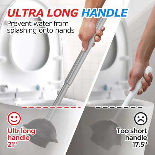 FORASTO 2 in 1 Toilet Plunger and Brush Set,Extended Handle Plunger,Toilet Bowl Brush Plunger Set,Bathroom Cleaning Tools,Cleaning Brush,Toilet Brush Plunger Combo,Charcoal Gray(20.8inch) - color: Charcoal Gray, size: 1Pack