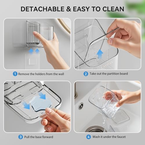 3 Slots Detachable Toothbrush Holders Wall Mounted for Bathrooms - color: Clear*2