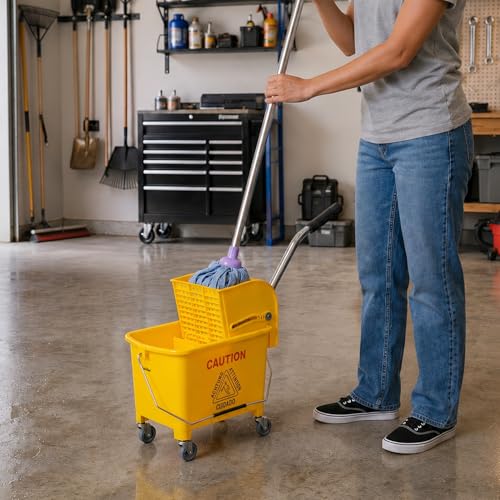 PLASTIC PRINCE Small Mop Bucket with Wringer on Wheels 5 Gallon, Heavy Duty Dual Chamber Mini Mop Bucket Separate Dirty Water, Perfect for Household, 20 Quart Yellow - style: 20-Quart Mop Bucket