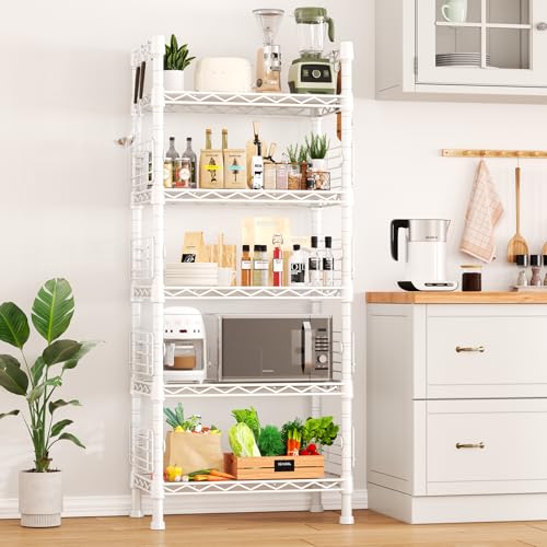 FUTASSI Metal Storage Rack, Storage Organizer Shelves for Kitchen, Bathroom, Living Room, Balcony and Garage, 5 Tiers Narrow Bookshelf, 21.2" W x 9.4" D x 59.2" H, Load 400lbs, White - color: White, size: 9.4 x 21.2 x 59.2