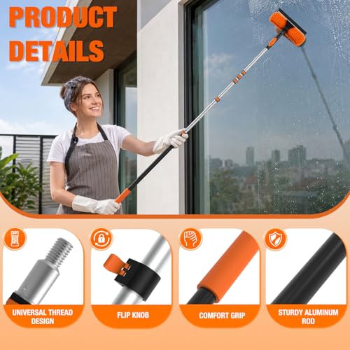 LAANPOLE 30FT Window Squeegee with Extension Pole, 2-in-1 Squeegee for Window Cleaning, Professional Cleaning Kit for Home with 24FT Telescoping Pole for Outdoor Indoor Use - size: 24FT