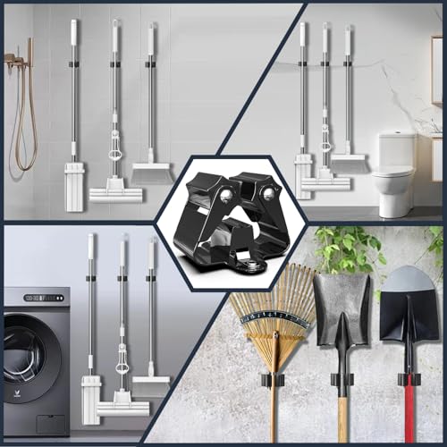 3-H Broom Holder Wall Mount 20 Pack, Stainless Steel Mop Hanger with Screws - color: Black, size: 20