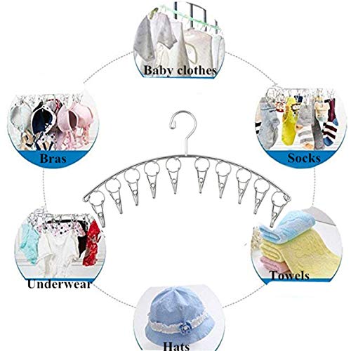Strong Stainless Steel Laundry Drying Rack Clothes Hanger with 10 Clothespins Indoor Space Saver Hanging Clothing Organizer Mitten Sock Hangers - color: 10 Clips Metal