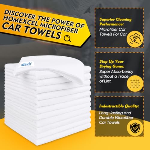 HOMEXCEL White Microfiber Cleaning Cloth 50 Pack, 12.5 x 12.5 inch Microfiber Towels for Cars, Ultra Absorbent Car Washing Cloth, Lint Free Streak Free Cleaning Rags for Car, Kitchen, and Window - color: White, size: 12.5 x 12.5 Inch