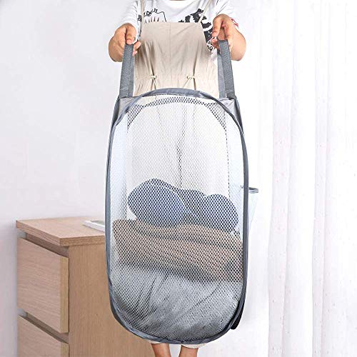 Mesh Pop up Laundry Hamper, Collapsible for Storage, Portable Folding Pop-Up Clothes Hamper Laundry Basket for Home Room, College Dorm or Travel, Grey - color: Gray