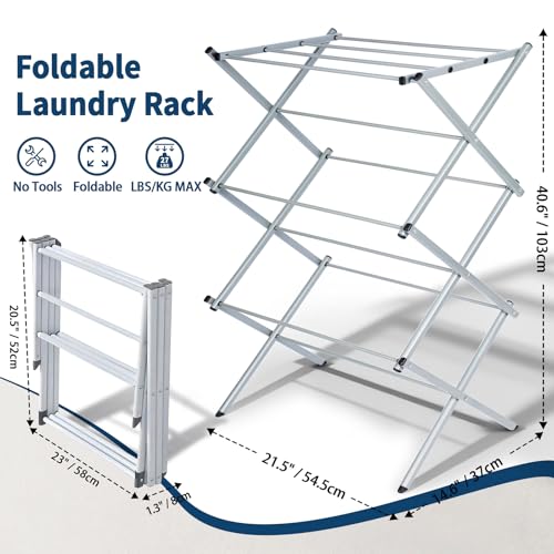 Whitmor Foldable Clothes Drying Rack: 3 Tier Laundry Drying Rack, Collapsible Drying Rack Clothing, Portable Space Saving Clothing Rack for Indoor Outdoor, 22.6" L × 14.6" W × 41.3" H, Gray - color: Gray, size: Large
