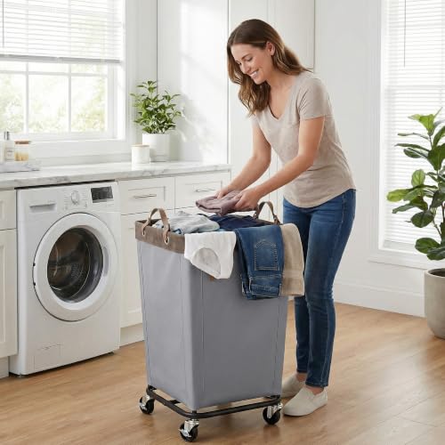 StorageWorks 160L Laundry Basket with Wheels, Rolling Hampers for Clothing - color: Light Grey, size: 160L