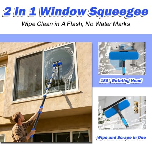 26FT Reach Duster Kits, Window Cleaning kit with 5-20FT Telescoping Extension Pole, Cobweb Duster, Washable Fan Duster for Ceiling, Window Squeegee for Glass and Microfiber Feather Duster - size: 20FT