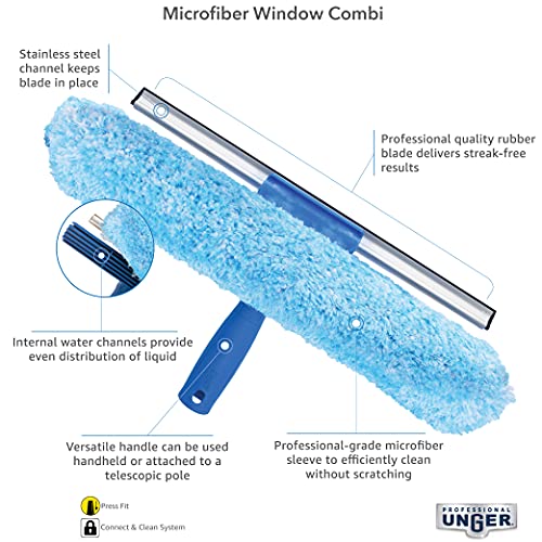 Unger Professional 2-in-1 Squeegee & Scrubber - 10” Window Cleaning Tool – Cleaning Supplies, Squeegee for Window Cleaning, Commercial & Residential Use, Microfiber Sleeve - size: 10-inch