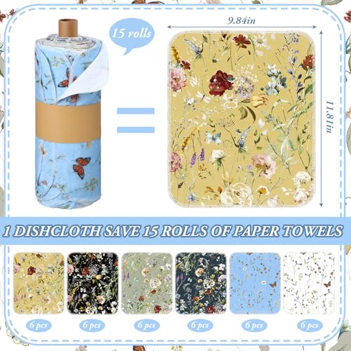 36 Pack Reusable Kitchen Cloths Cotton Towels, Rich Flowers - style: Rich Flowers