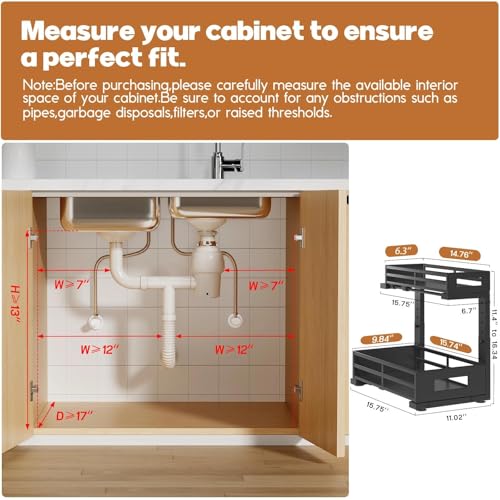 1-Pack Under Sink Organizers and Storage,2-Tier L Shape Pull Out Cabinet Organizer With Round Tube Slide Rails,Hight Adjustable Slide Out Drawers for Kitchen&Bathroom,Multi-Purpose Storage Shelf-Black - color: Black, size: 1 Pack-15.7"Dx11.4"-16.34"H