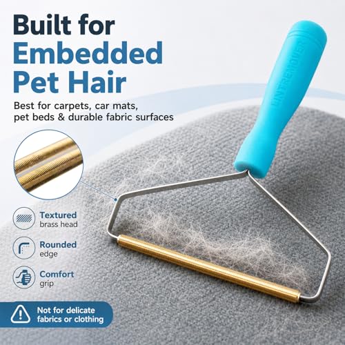 3 Pack Dog Cat Hair Remover, Carpet Rake and Fabric Lint Scraper - color: lake blue