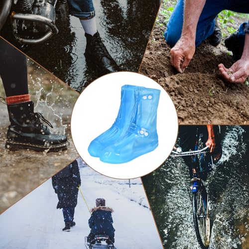 HARFINGTON Waterproof Shoes Cover M (US 5) Rain Galoshes w Double Buckle - color: Blue, size: M (US 5)