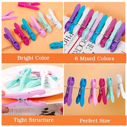 Senbowe 48 Pack Colorful Plastic Clothespins,Heavy Duty Clothes Pins Clips with Springs,Non-Slip Clips for Hanging Clothes,Towels,Crafts,Picture Clips Food Package Clips,Air-Drying Clothing Pin Set - color: White,pink,blue,rose Red,purple,pink