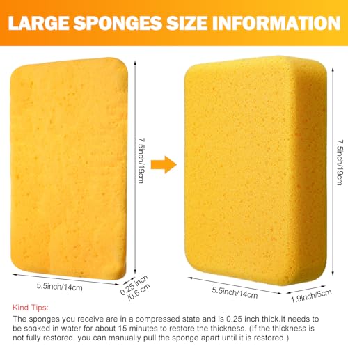 Tioncy 12 Pcs Large Sponges Bulk Car Cleaning Foam Commercial, Yellow