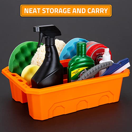 CANOPUS Storage Tray Tote with Functional Holes - 2 PCs Plastic Cleaning Caddy with Handle, Portable Caddy, Undersink Storage for Kitchen, Shoe Cleaning Box, Products Organizer, Orange - color: Orange