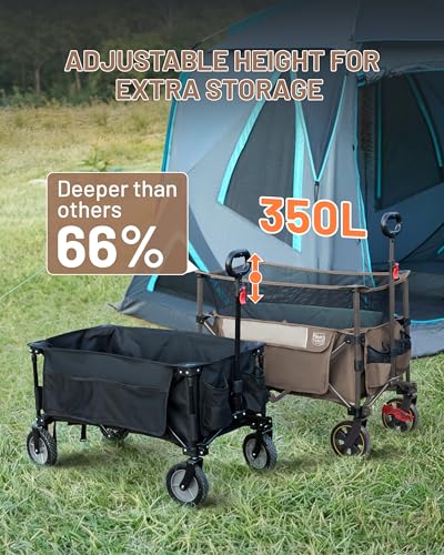 Timber Ridge 350L Extra Large Collapsible Folding Wagon Carts with Brake - color: Tan, size: 350L