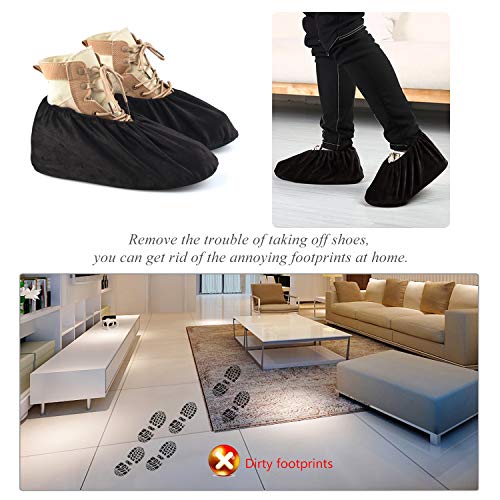 PlasMaller 5 Pairs Non Slip Washable Reusable Shoes Covers For Household Thickened Boots, Black, L - color: Black, size: Large