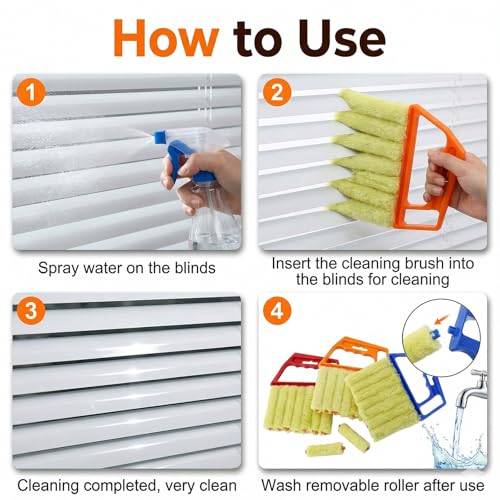3-Piece Blind Cleaner Duster Tool with 7-Finger Design, Washable Microfiber Window Blind Brush for Wood Blinds, Venetian Shades, Air Conditioner Vents, and Window Tracks