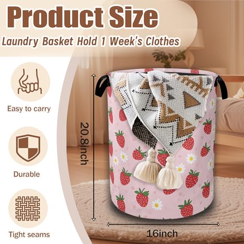 Laundry Hamper,Strawberry Groovy Floral Collapsible Laundry Baskets Waterproof Oxford Cloth With Handles,Clothes Storage Bucket Toy Organizer For Bathroom/Nursery/Bedroom 16" x 20.8" - color: Strawberry Groovy Floral