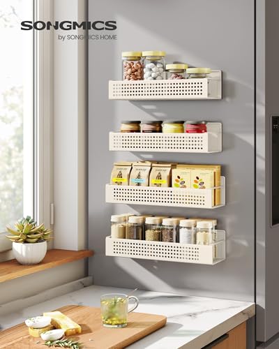 SONGMICS Strong 4 Pack Magnetic Spice Rack for Refrigerator for Organizers - color: Cream White