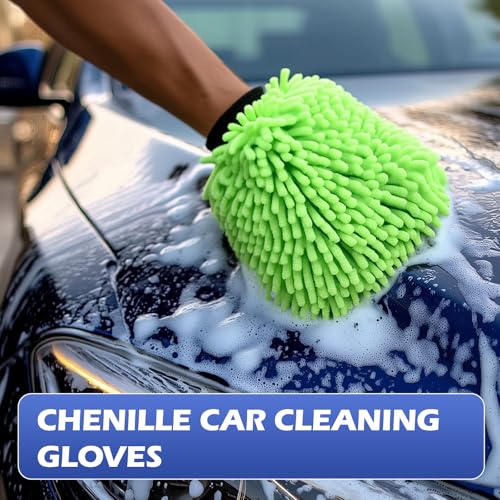 4Pcs Car Wash Mitt Microfiber Gloves Chenille Material Microfiber Towels for Car Washing Supplies Kit Scratch Free Cleaning Sky Blue + Green - size: Sky Blue + Green